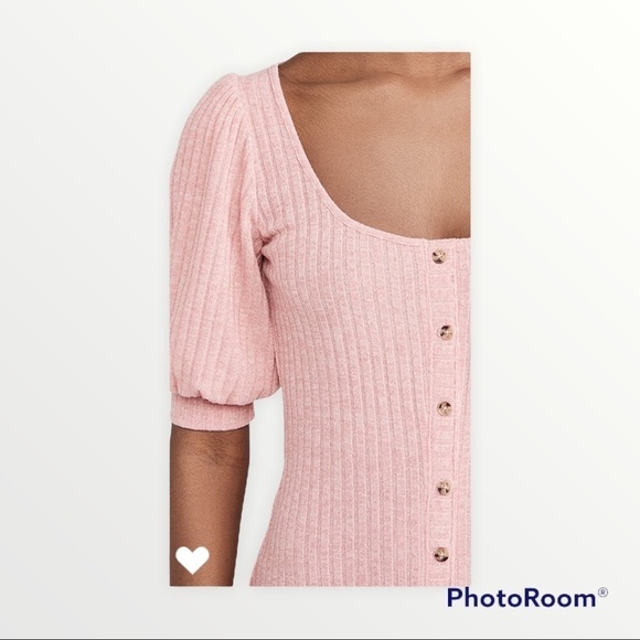 NEW SAYLOR x REVOLVE Pink Malavika Dress Puff Sleeve Midi Button Front, Size XS - Picture 13 of 13